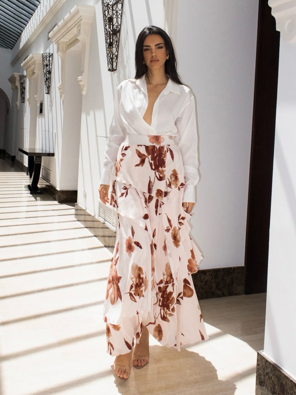 JLuxLabel CREAM FLORAL KAMIRA TIERED SKIRT- Small (NWT)